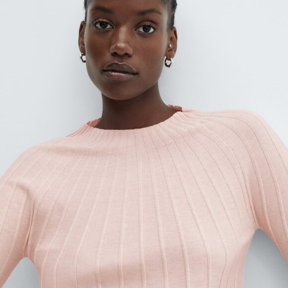 Mango Pink Perkins-neck Ribbed Knit Sweater - Picture 3 of 6